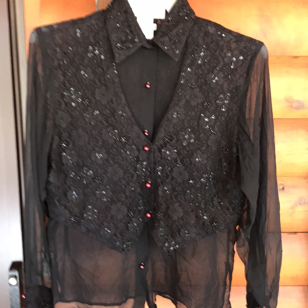 Jerri Sherman - Saks 5th Ave Black Lace Blouse - Picture 8 of 8